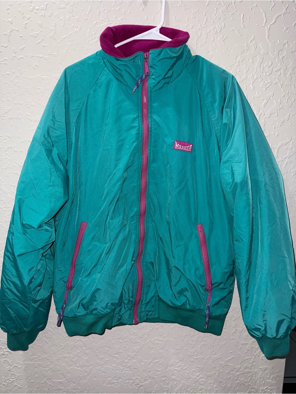 Vintage Marker Teal & Magenta Fleece Lined Ski Jacket Size L